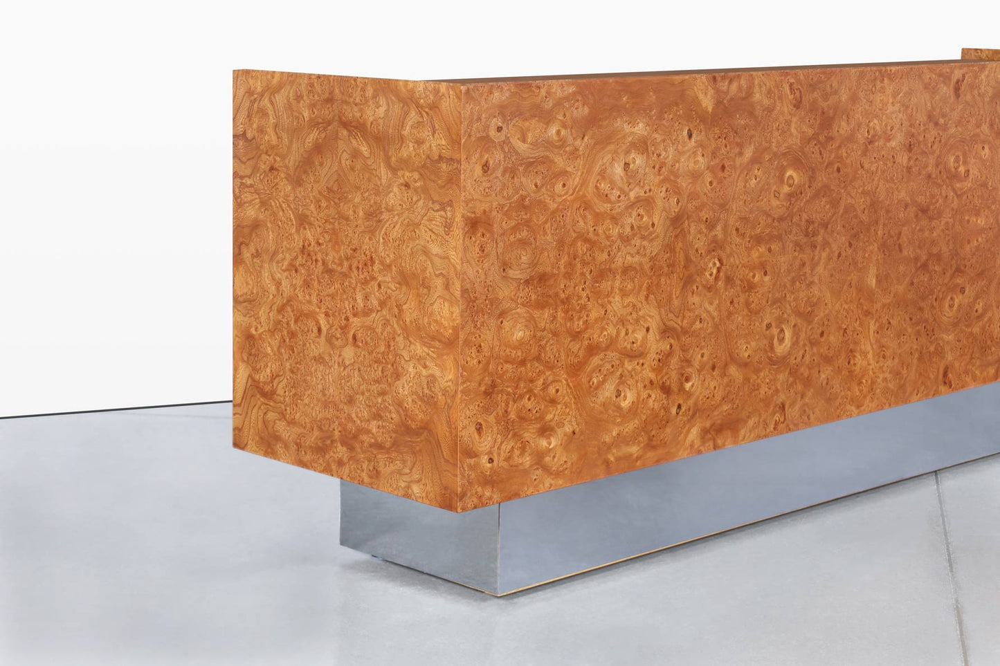 Mid-Century Modern Burl Wood and Chrome Credenza by Biltrite