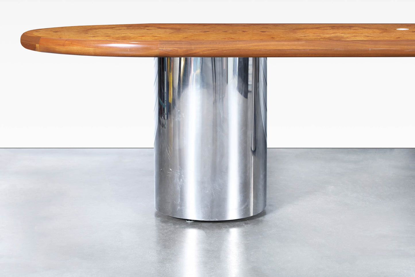 Mid-Century Burl Wood and Chrome Oval Dining Table or Conference Table