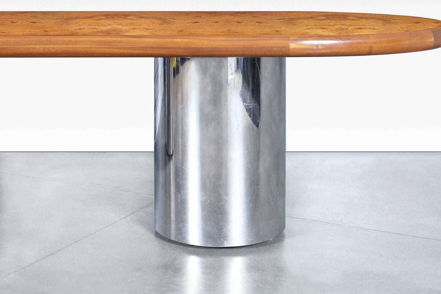 Mid-Century Burl Wood and Chrome Oval Dining Table or Conference Table