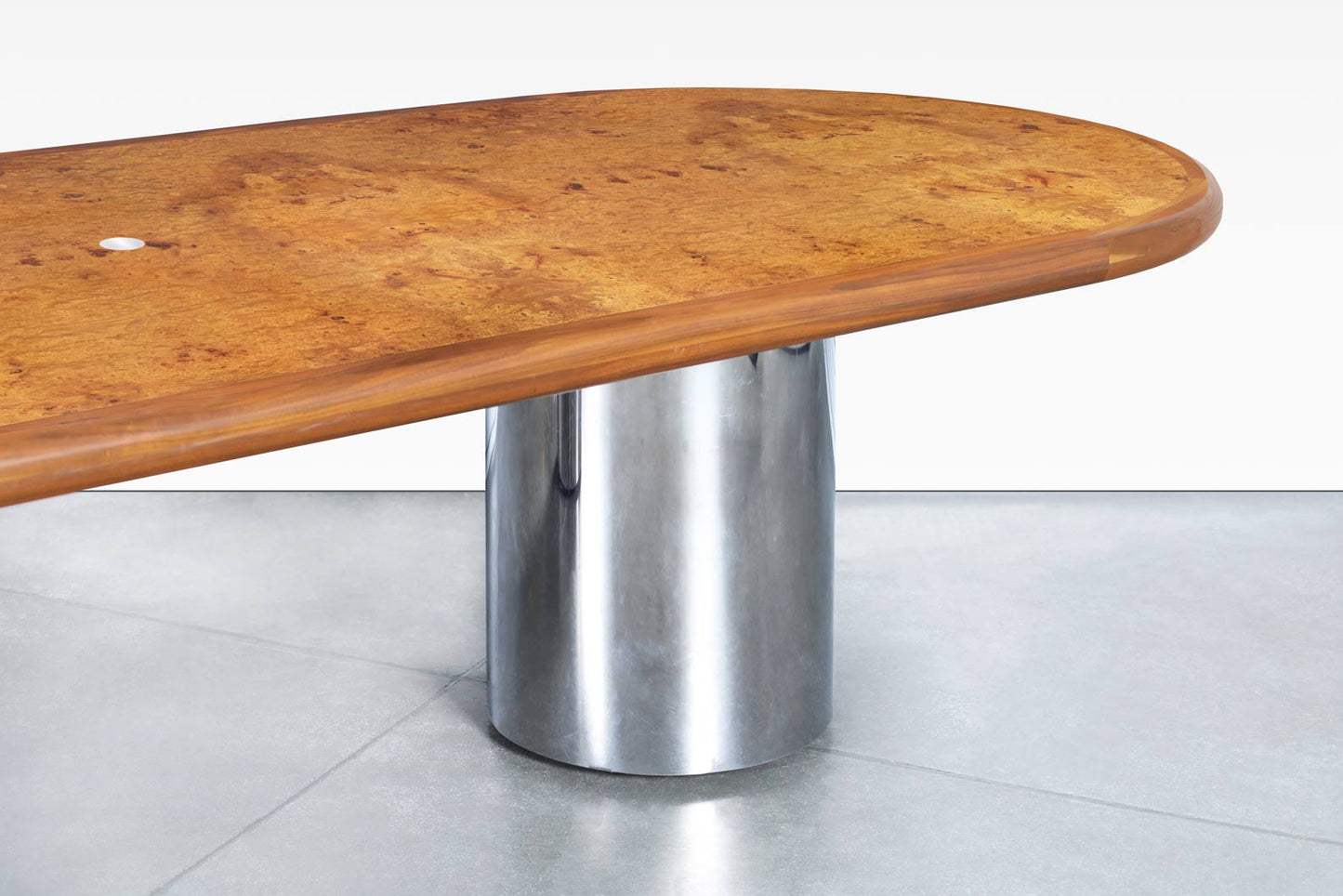 Mid-Century Burl Wood and Chrome Oval Dining Table or Conference Table
