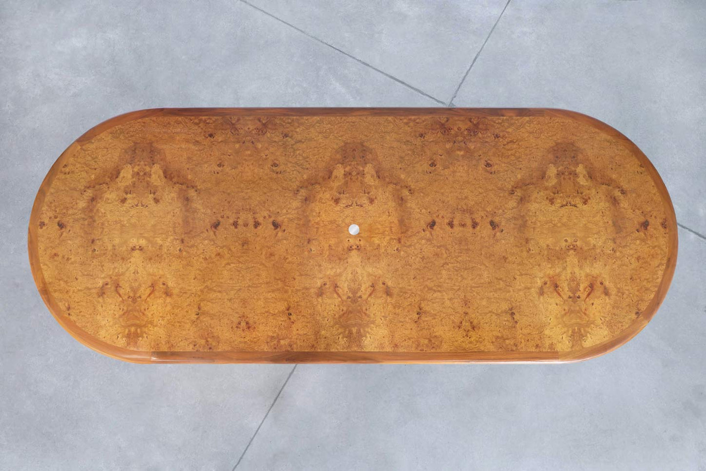 Mid-Century Burl Wood and Chrome Oval Dining Table or Conference Table