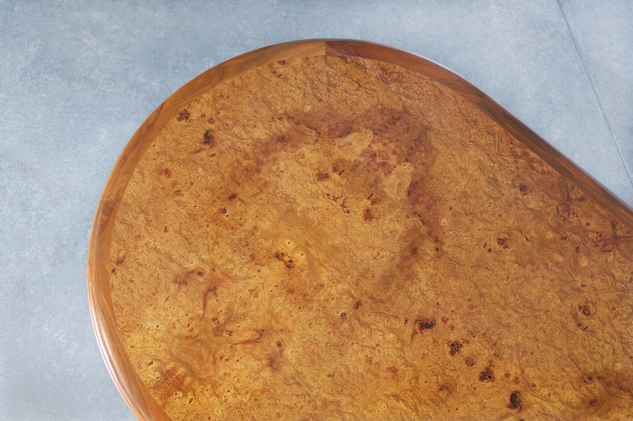 Mid-Century Burl Wood and Chrome Oval Dining Table or Conference Table