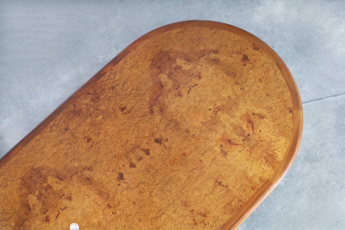 Mid-Century Burl Wood and Chrome Oval Dining Table or Conference Table