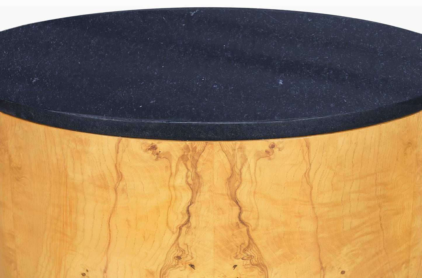 Mid-Century Modern Burl Wood and Granite "Drum" Side Table by Paul Mayen
