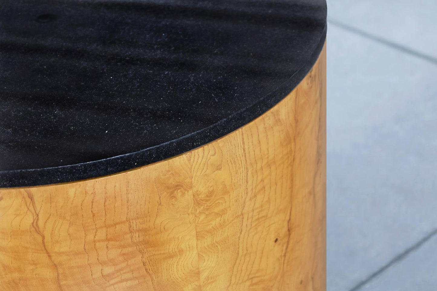 Mid-Century Modern Burl Wood and Granite "Drum" Side Table by Paul Mayen
