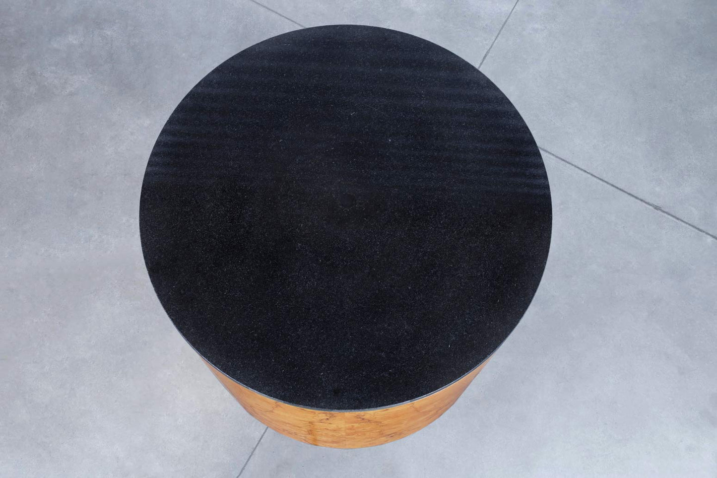 Mid-Century Modern Burl Wood and Granite "Drum" Side Table by Paul Mayen