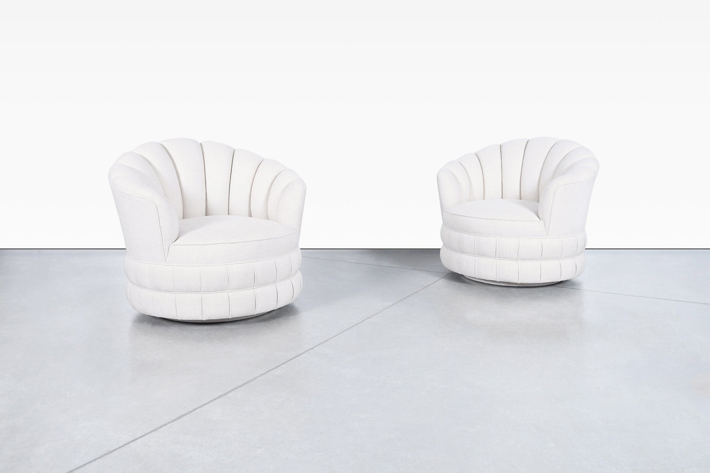Mid-Century Modern Channel Back Swivel Lounge Chairs