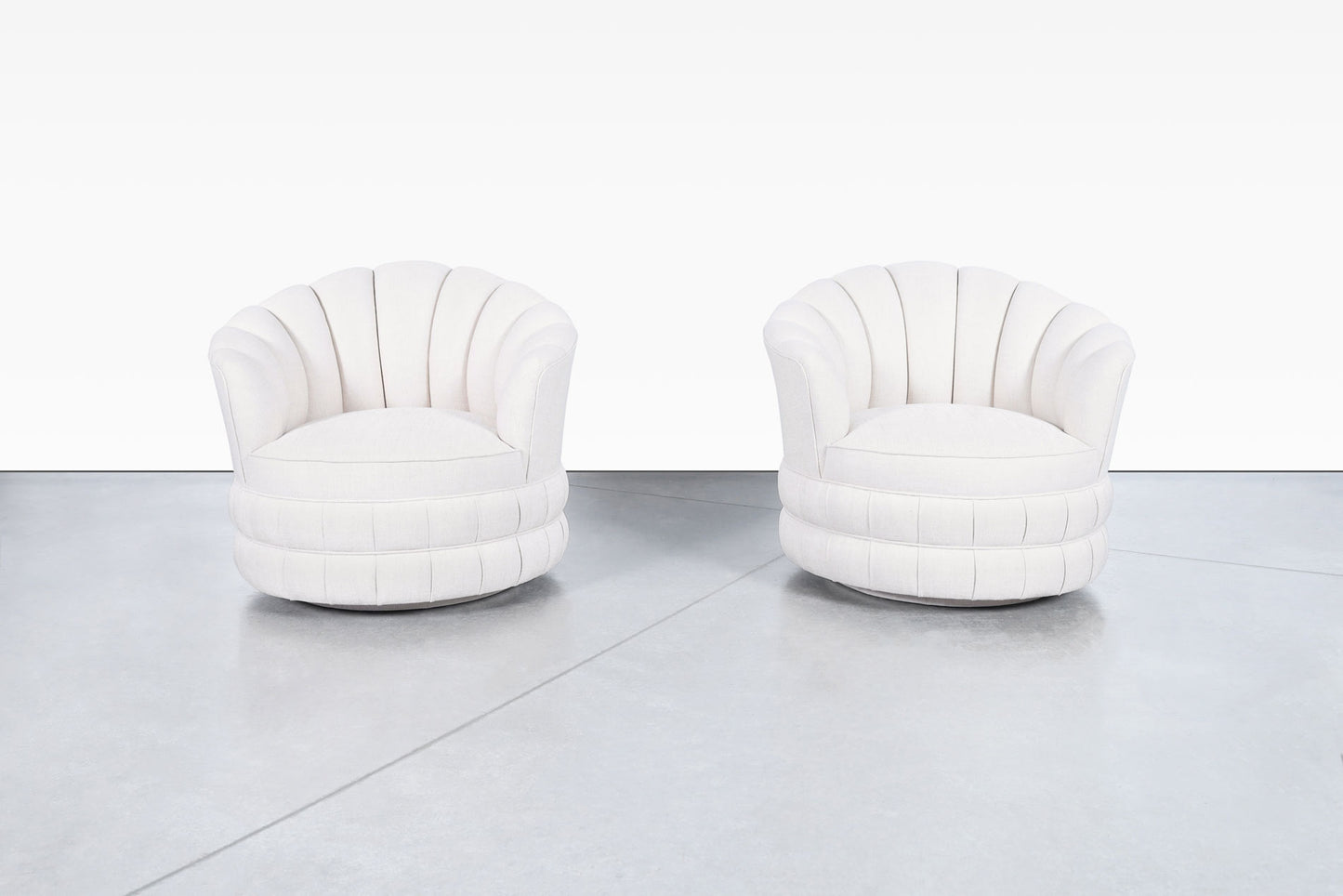 Mid-Century Modern Channel Back Swivel Lounge Chairs
