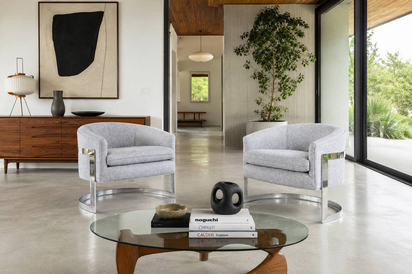 Mid-Century Chrome "Barrel" Lounge Chairs Attributed to Milo Baughman
