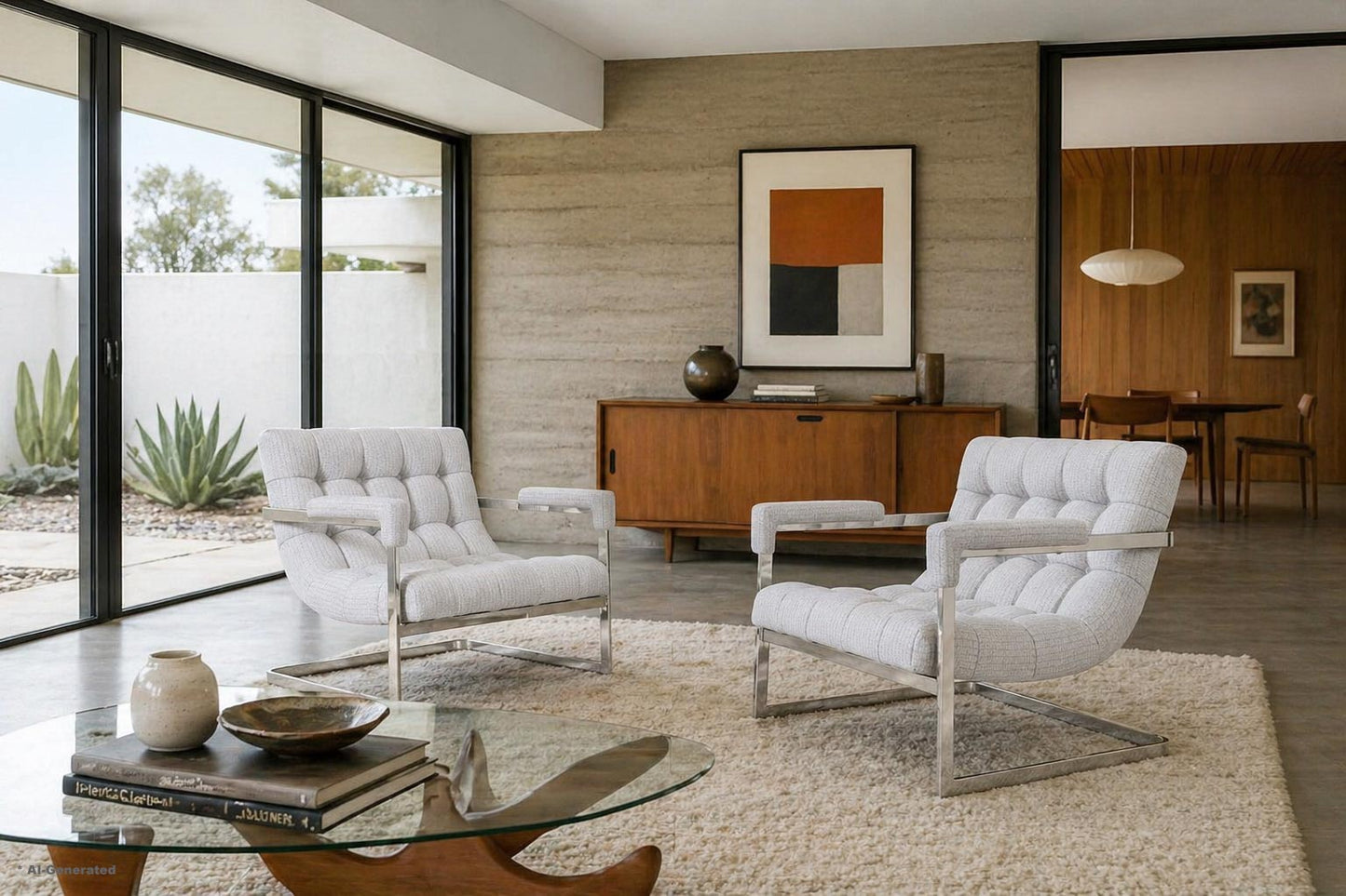 Mid-Century Modern Chrome Scoop Lounge Chairs After Milo Baughman