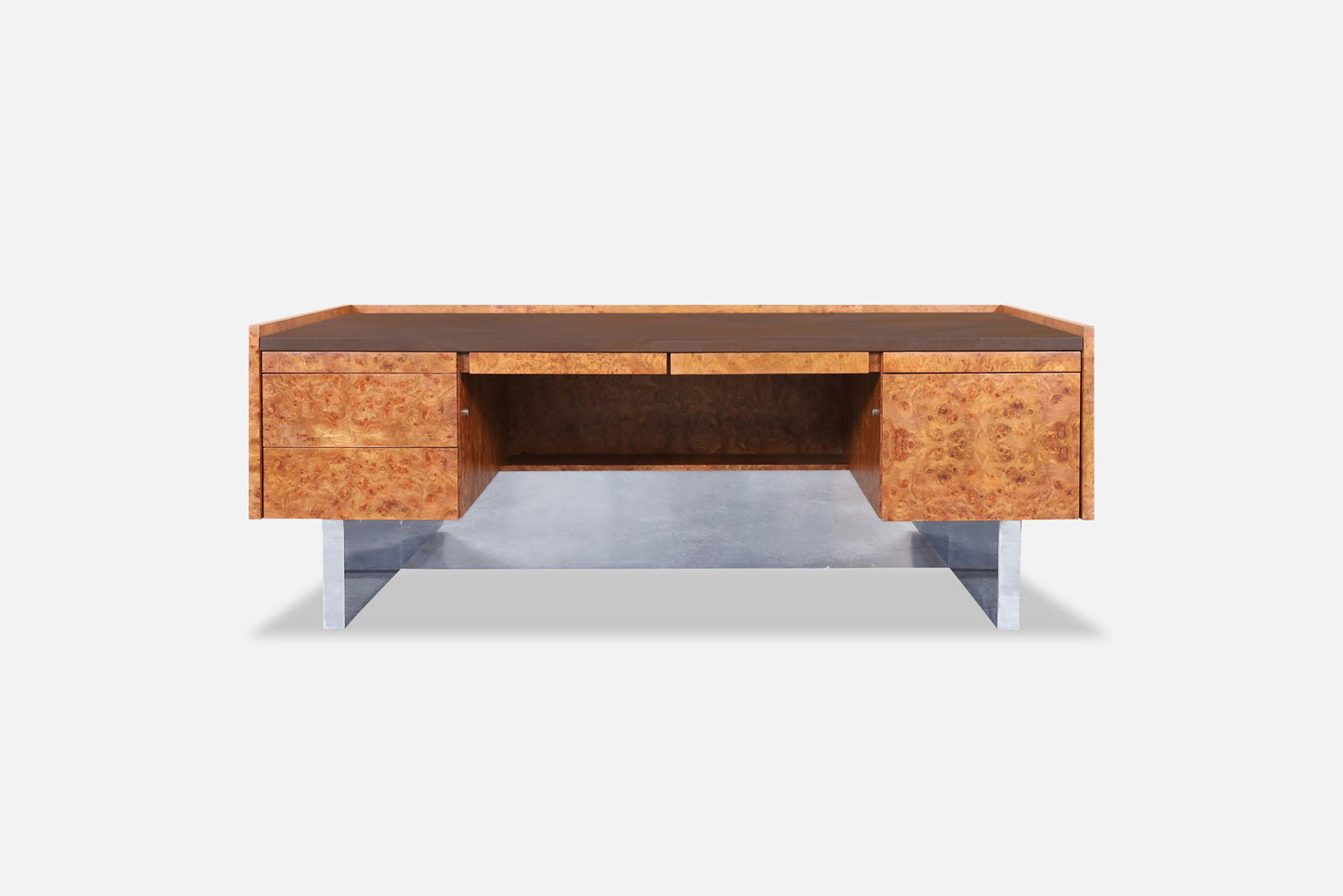 Mid-Century Modern Executive Burl Wood and Chrome Desk