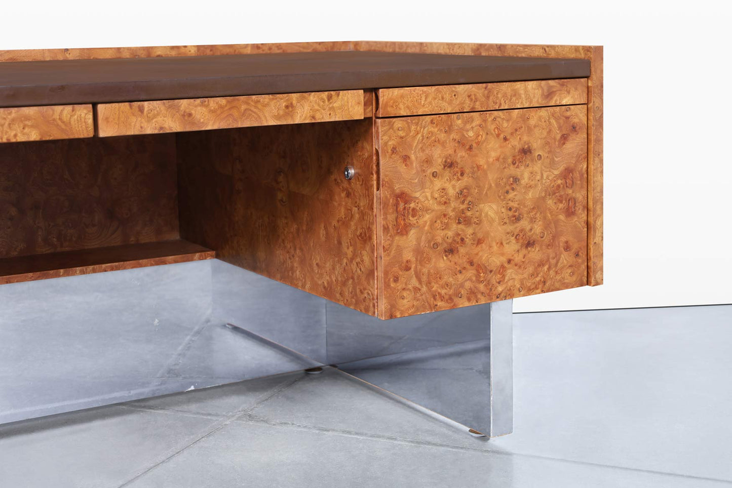Mid-Century Modern Executive Burl Wood and Chrome Desk