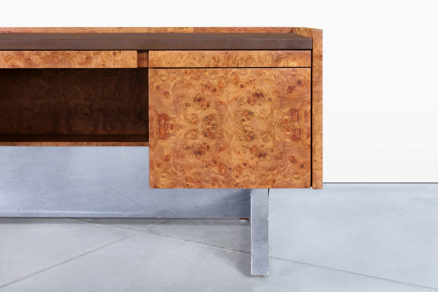 Mid-Century Modern Executive Burl Wood and Chrome Desk