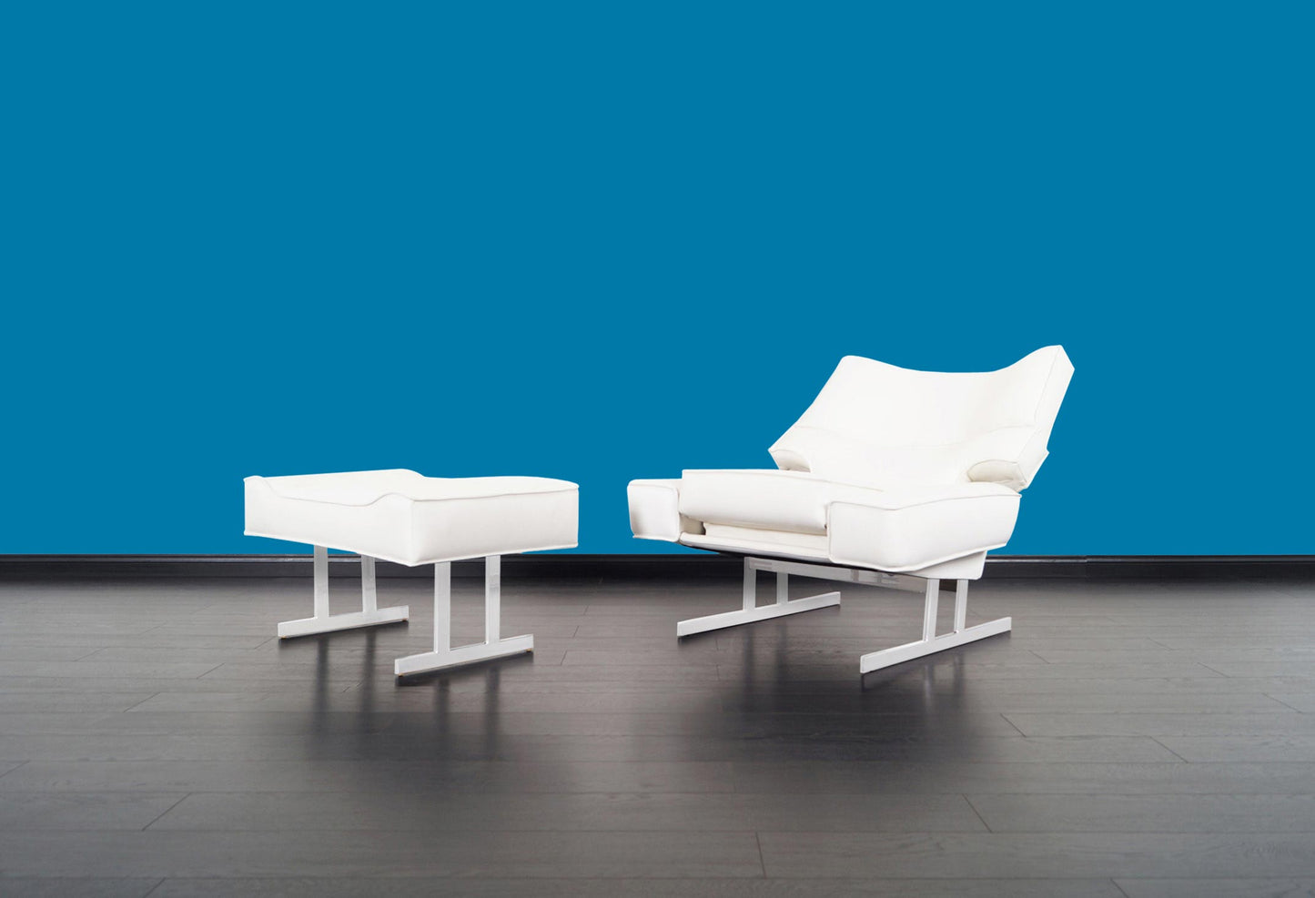 Vintage Leather and Chrome Reclining Lounge Chair and Ottoman