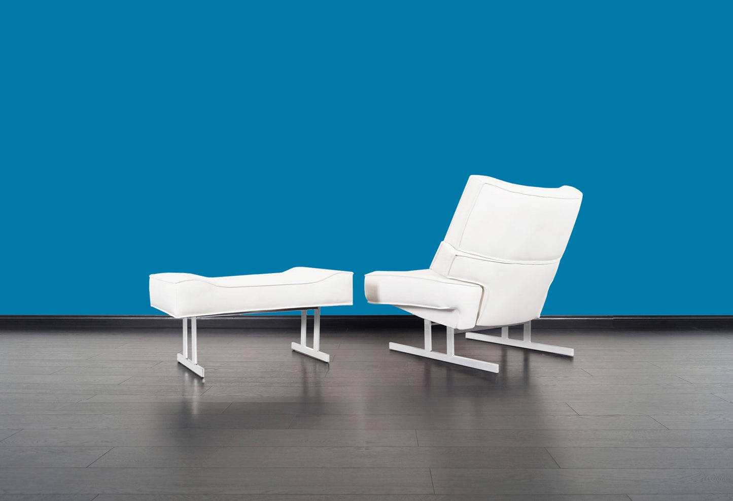 Mid-Century Leather and Chrome Reclining Lounge Chair and Ottoman