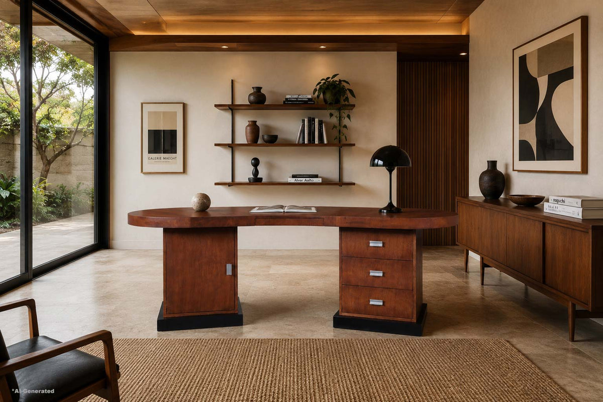 Mid-Century Modern Sculptural Biomorphic Walnut Executive Desk