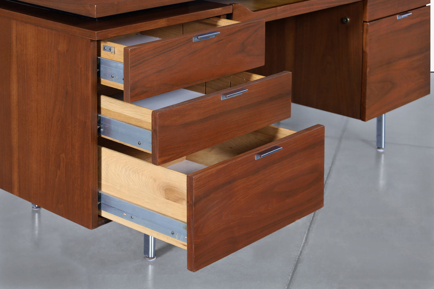 Mid-Century Modern Walnut Executive Desk Styled After Florence Knoll