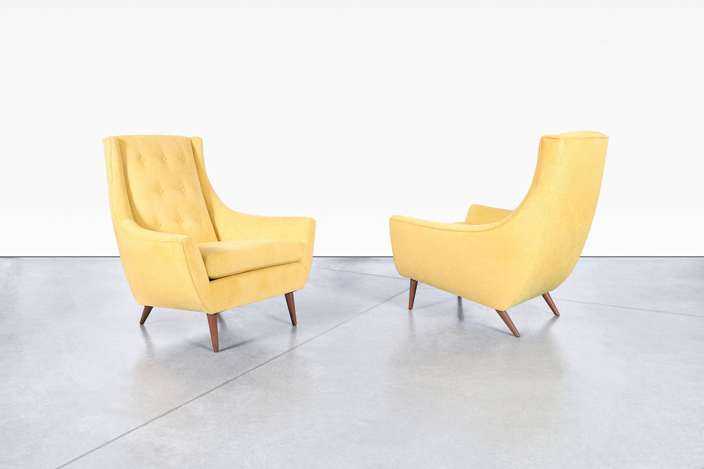 Mid-Century Modern Walnut High-Back Lounge Chairs