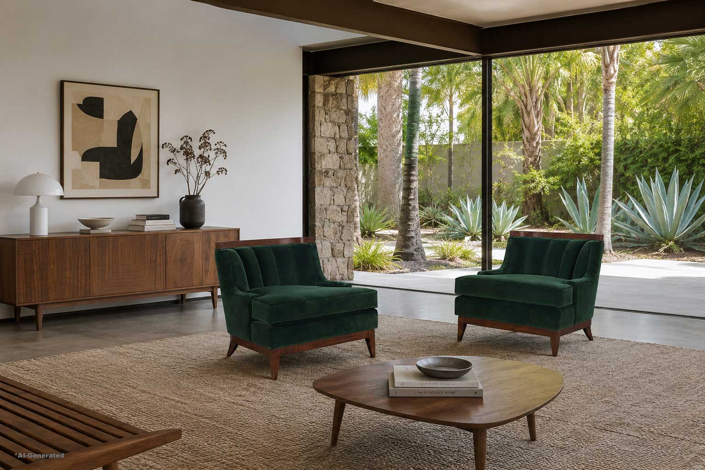 Mid-Century Modern Walnut Lounge Chairs Styled After Erwin Lambeth