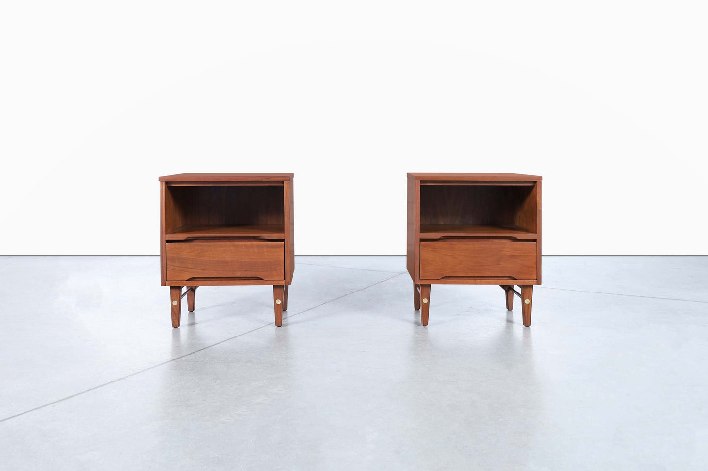 Mid-Century Modern Walnut Nightstands by Stanley