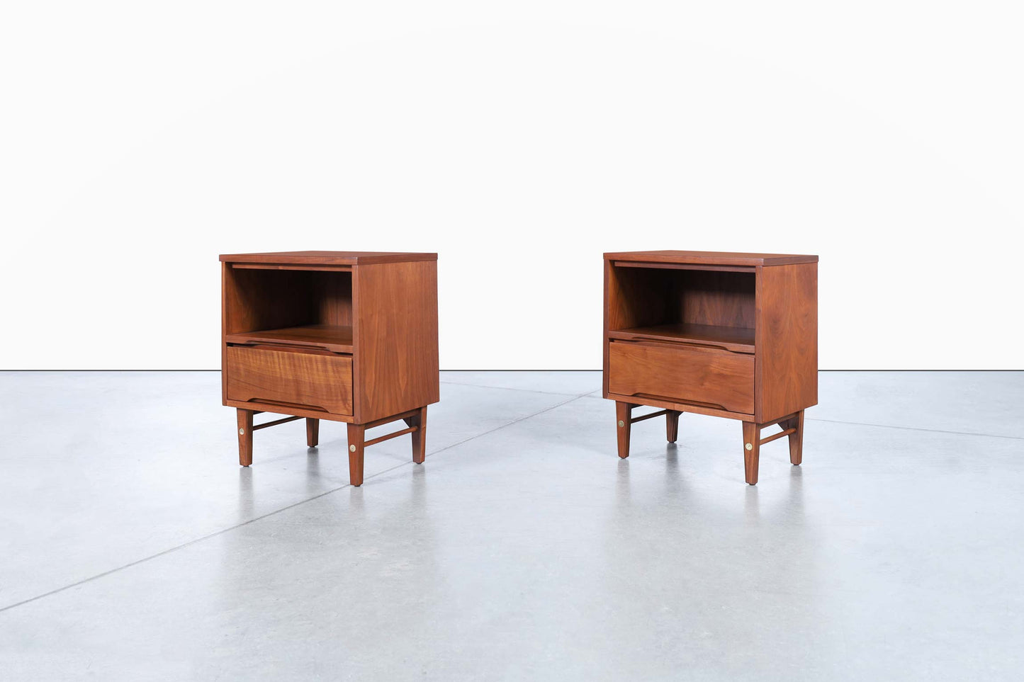 Mid-Century Modern Walnut Nightstands by Stanley