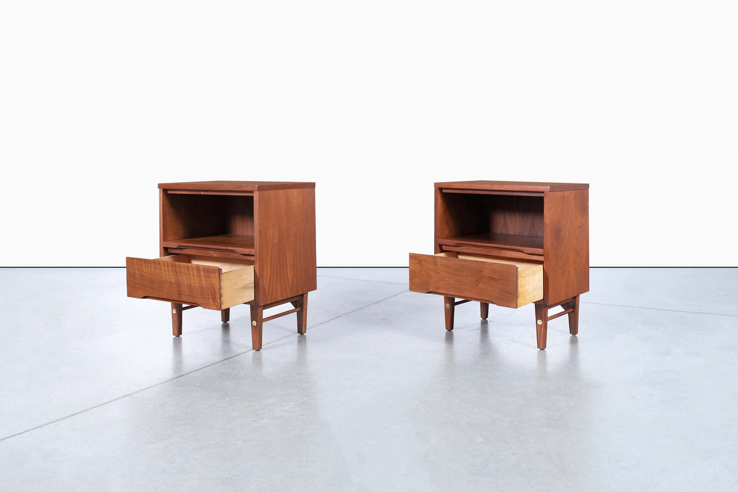 Mid-Century Modern Walnut Nightstands by Stanley