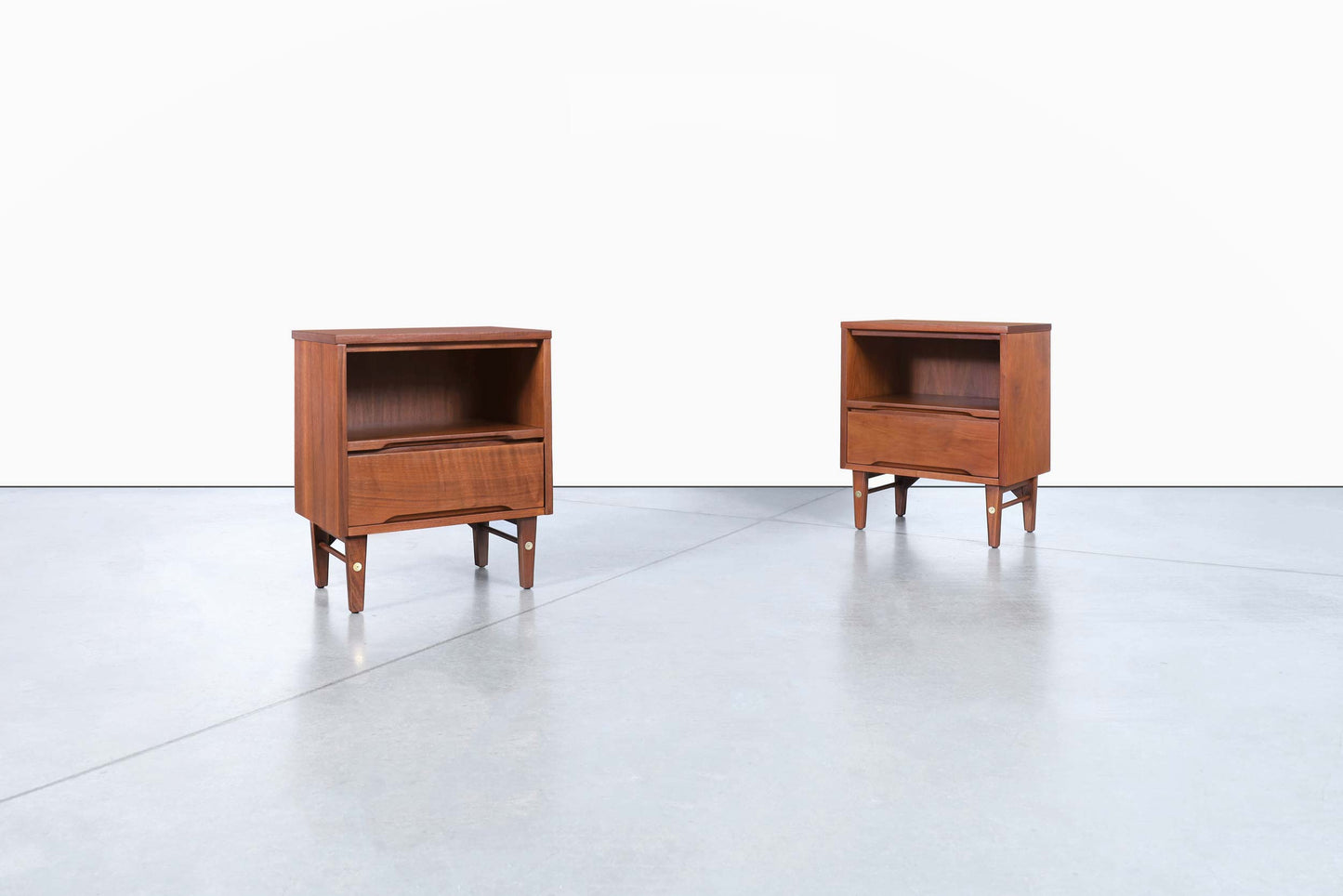 Mid-Century Modern Walnut Nightstands by Stanley