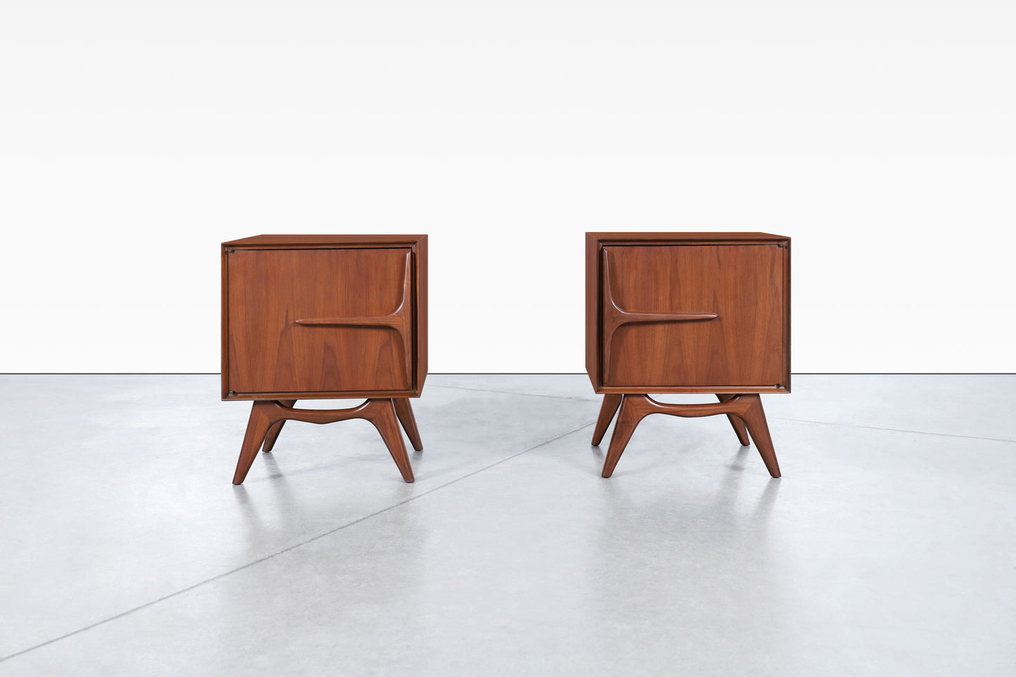 Mid-Century Modern Walnut Sculptural Nightstands