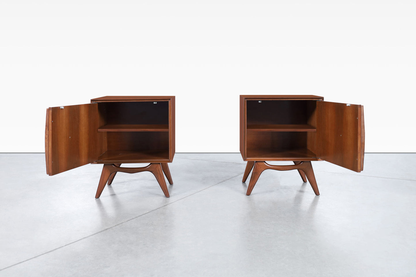 Mid-Century Modern Walnut Sculptural Nightstands
