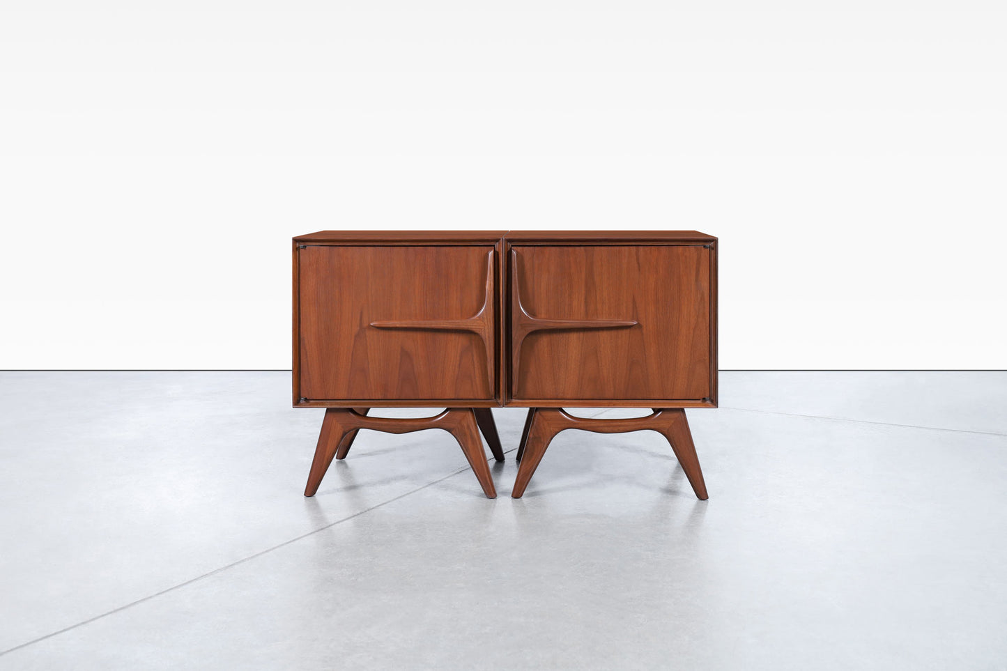 Mid-Century Modern Walnut Sculptural Nightstands