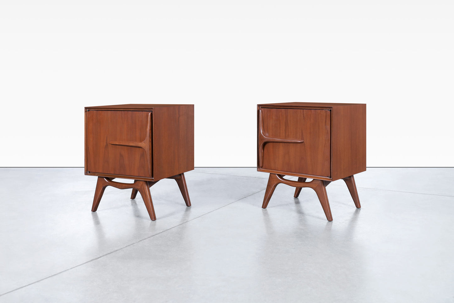 Mid-Century Modern Walnut Sculptural Nightstands