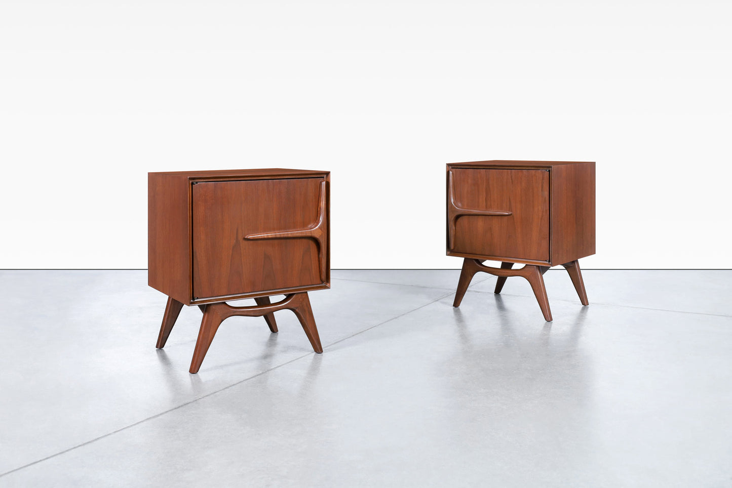 Mid-Century Modern Walnut Sculptural Nightstands