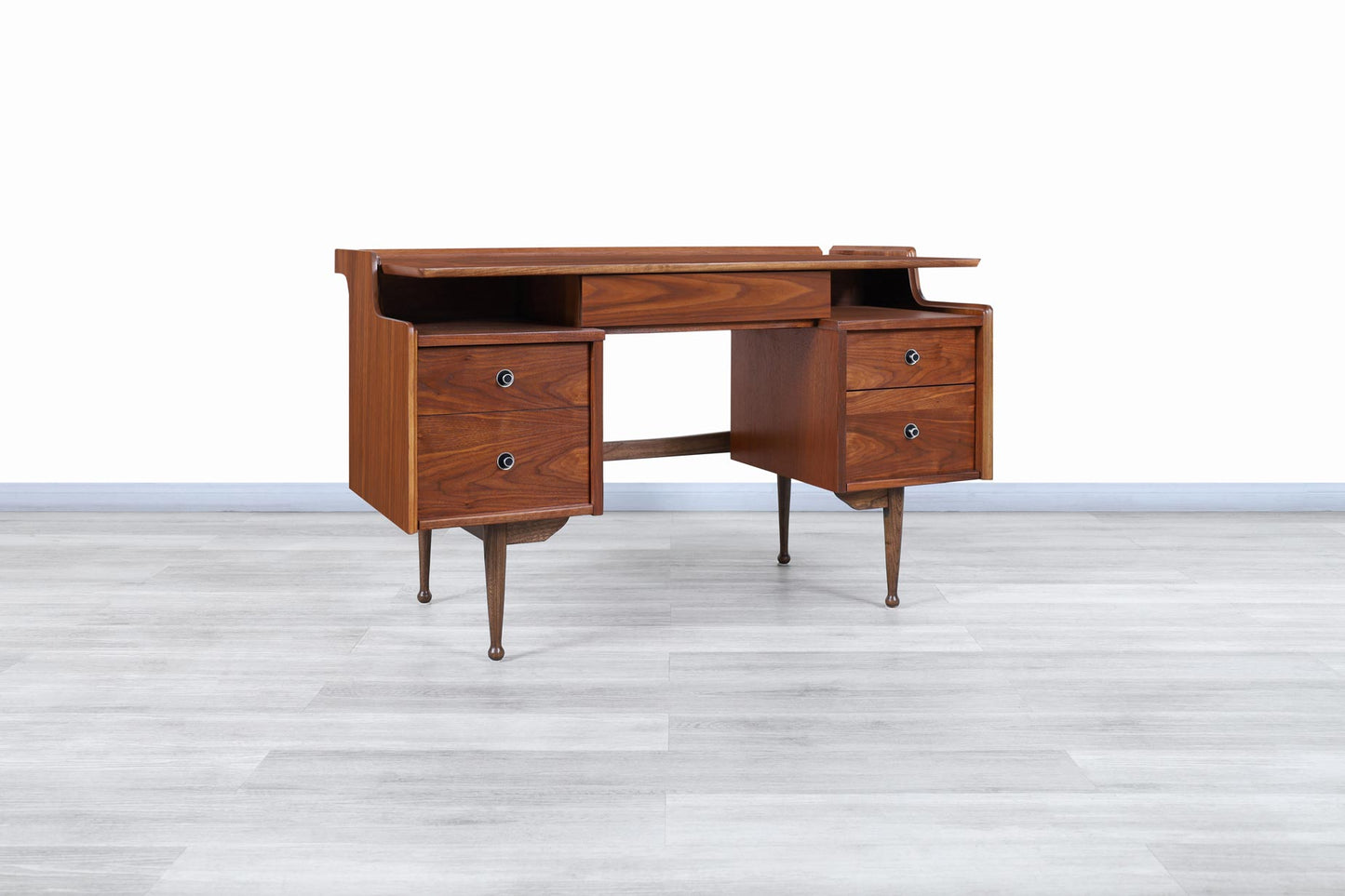 Mid-Century Modern Walnut "Mainline" Desk by Hooker