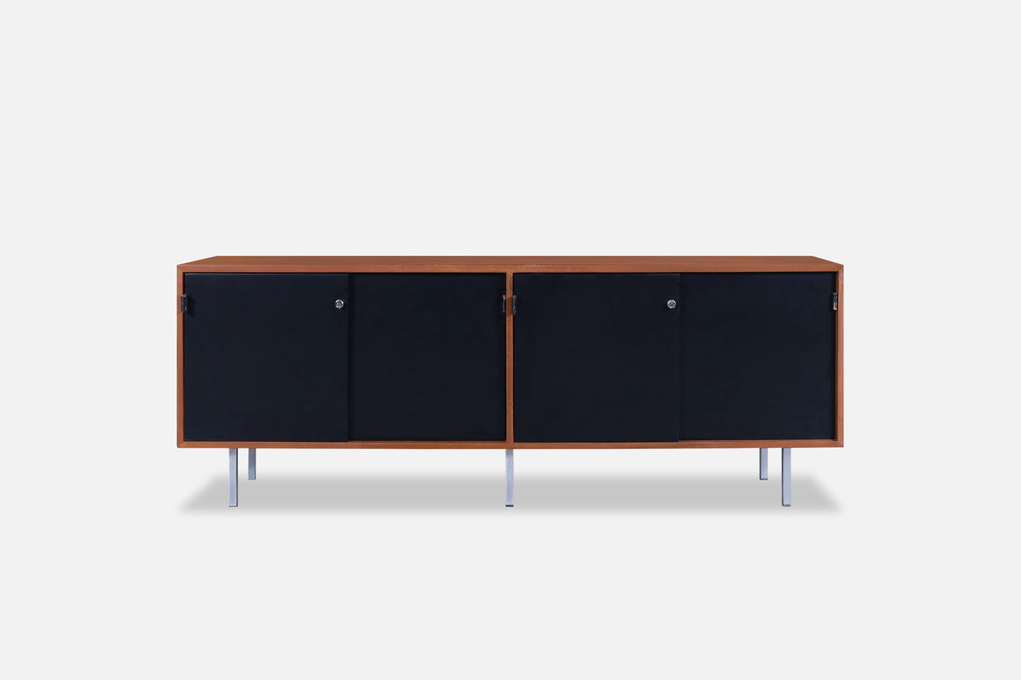 Mid-Century Modern Walnut and Black Lacquer Credenza by Florence Knoll