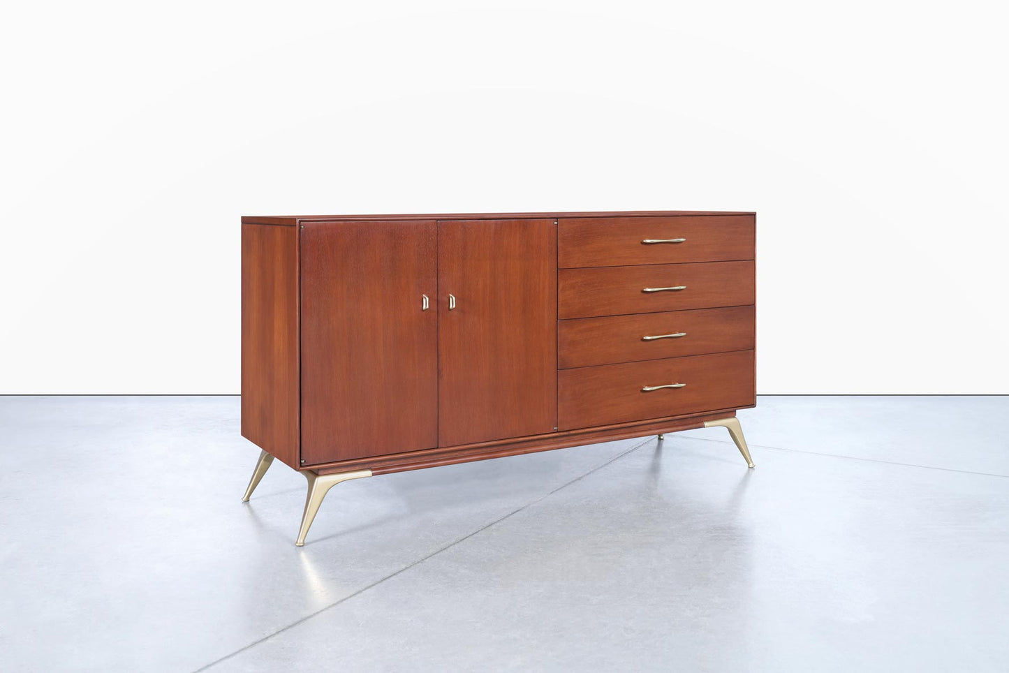 Mid-Century Modern Walnut and Brass Credenza by R-Way
