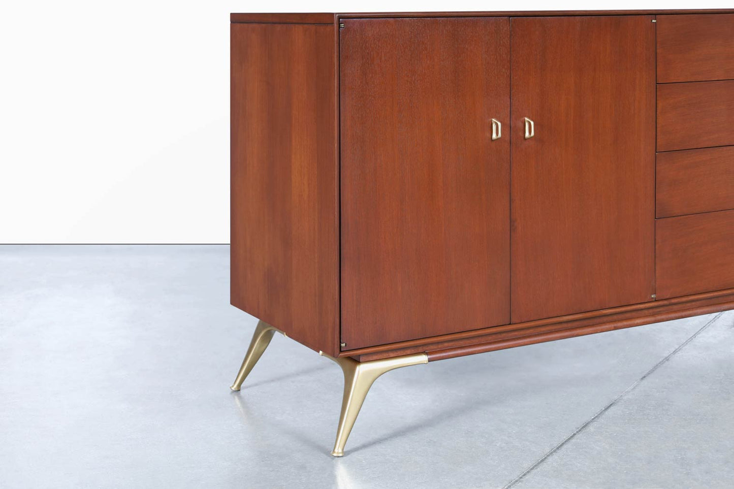 Mid-Century Modern Walnut and Brass Credenza by R-Way