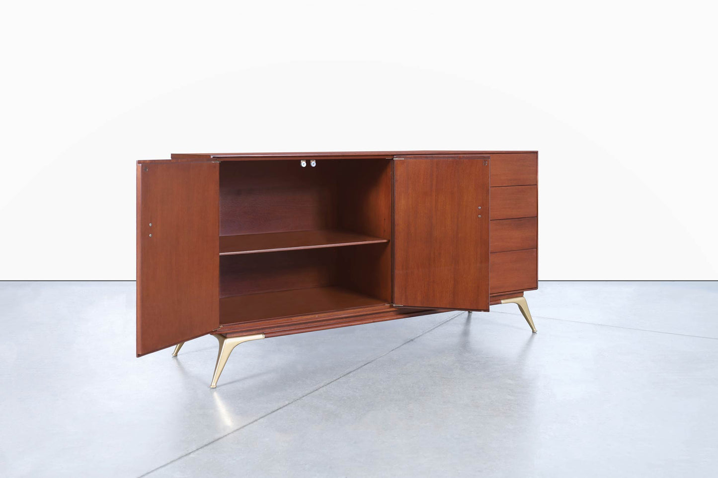 Mid-Century Modern Walnut and Brass Credenza by R-Way