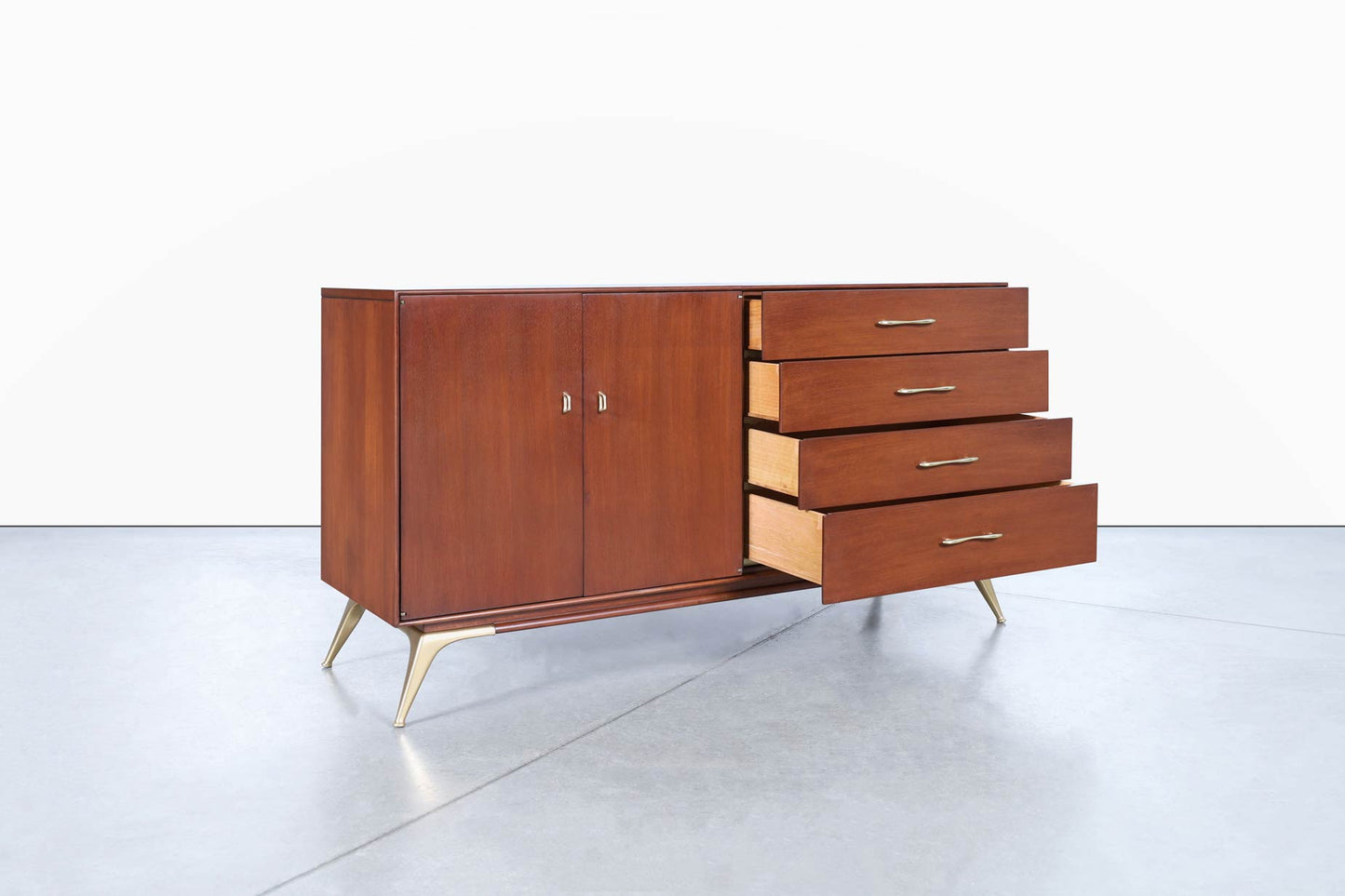 Mid-Century Modern Walnut and Brass Credenza by R-Way