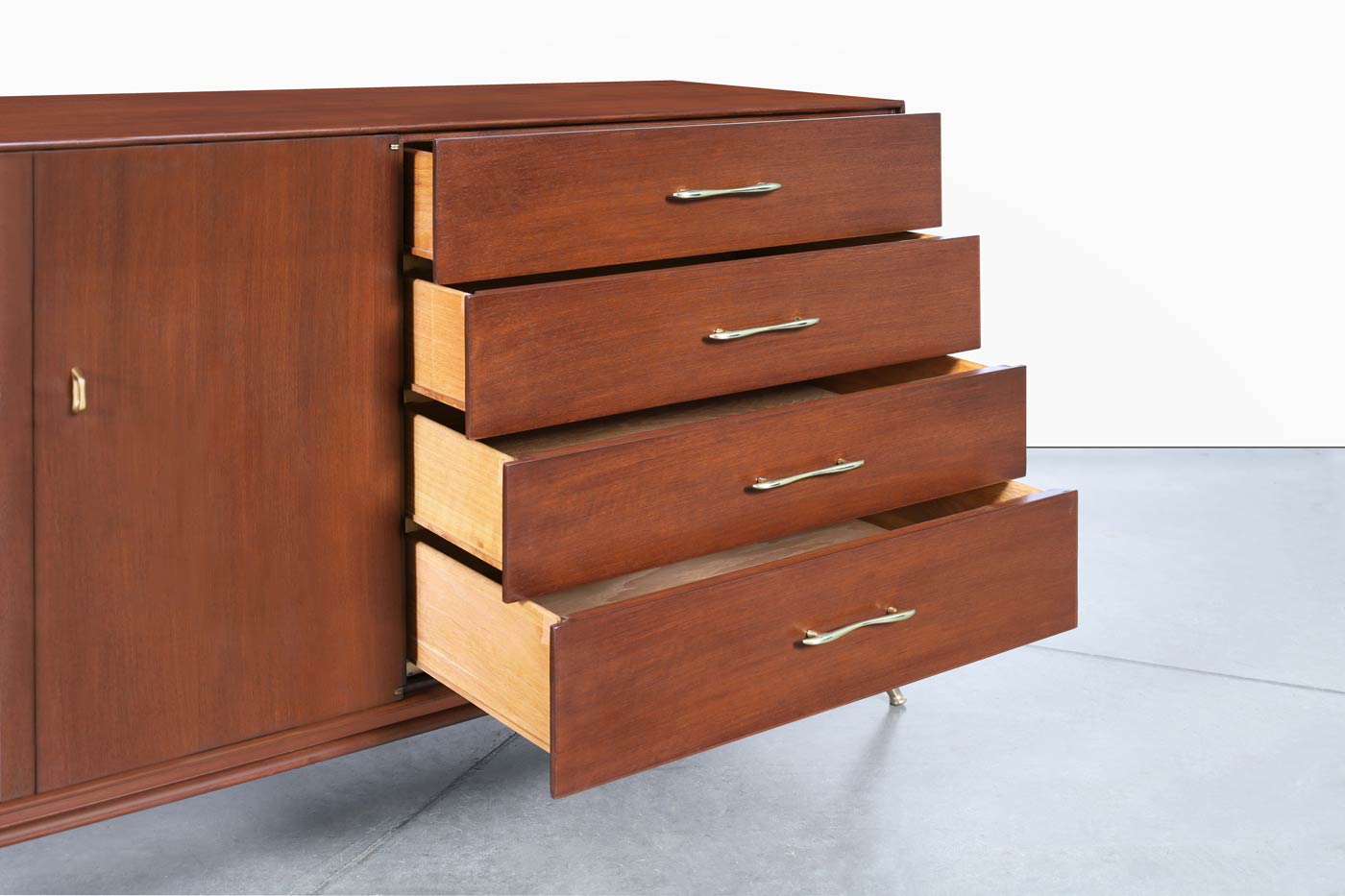 Mid-Century Modern Walnut and Brass Credenza by R-Way