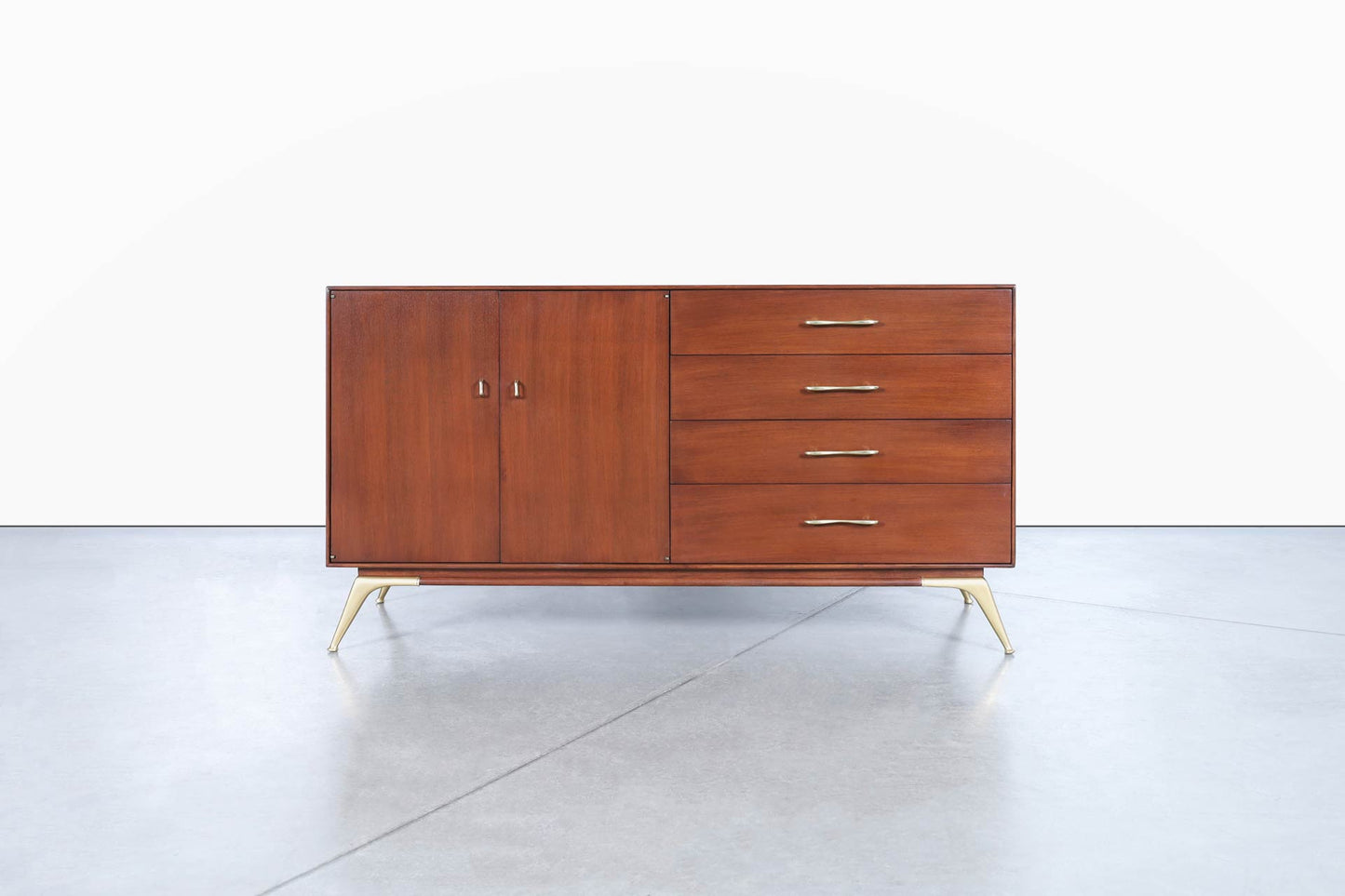 Mid-Century Modern Walnut and Brass Credenza by R-Way