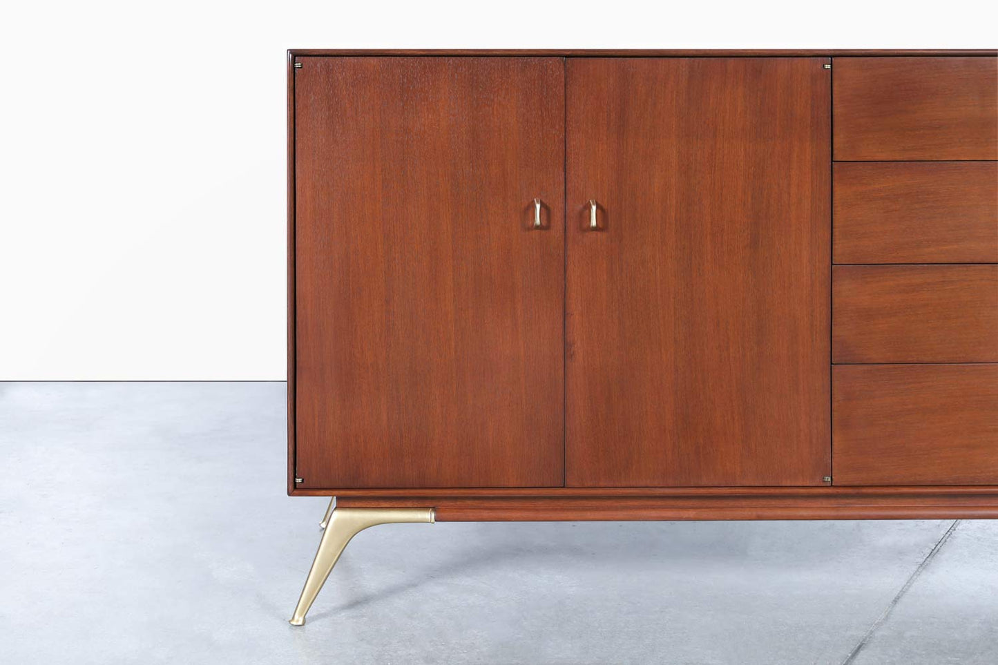 Mid-Century Modern Walnut and Brass Credenza by R-Way