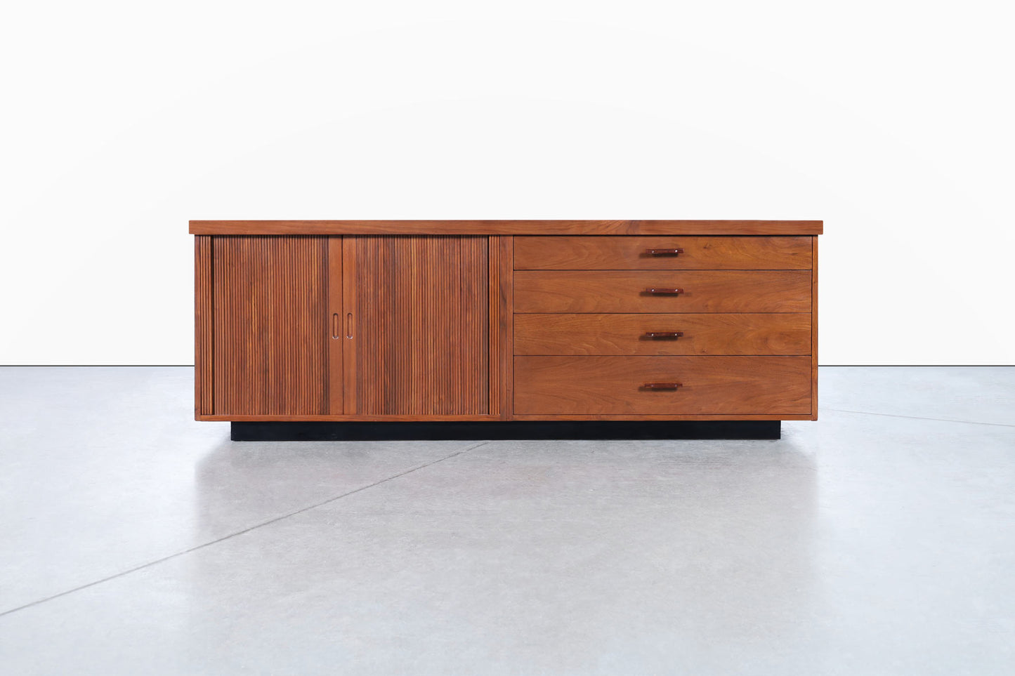 Milo Baughman Walnut Tambour Door Credenza for Glenn of California