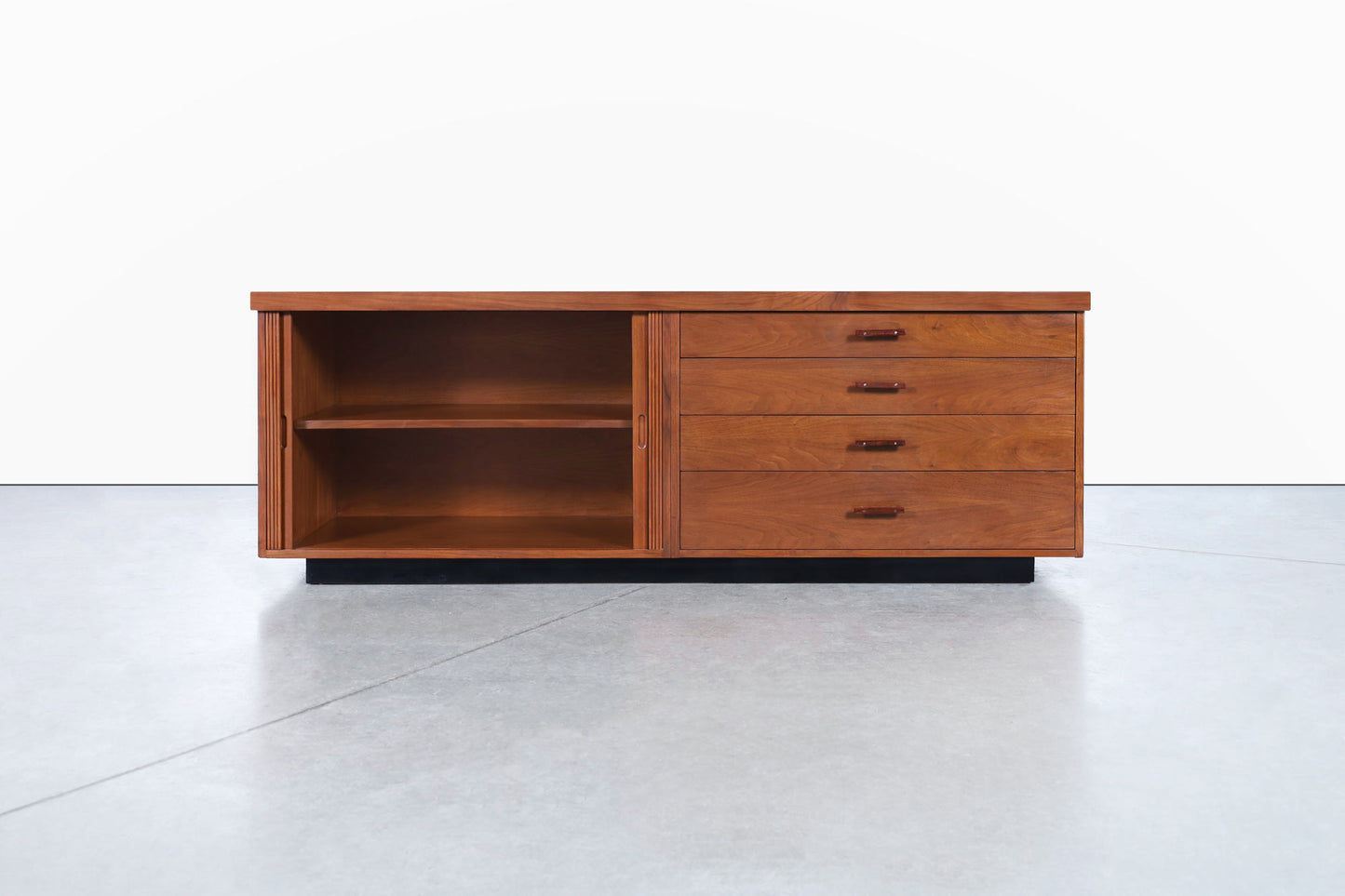 Milo Baughman Walnut Tambour Door Credenza for Glenn of California