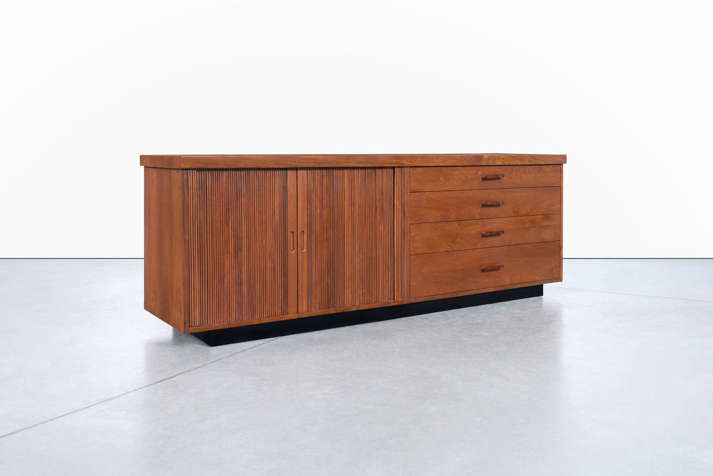 Milo Baughman Walnut Tambour Door Credenza for Glenn of California