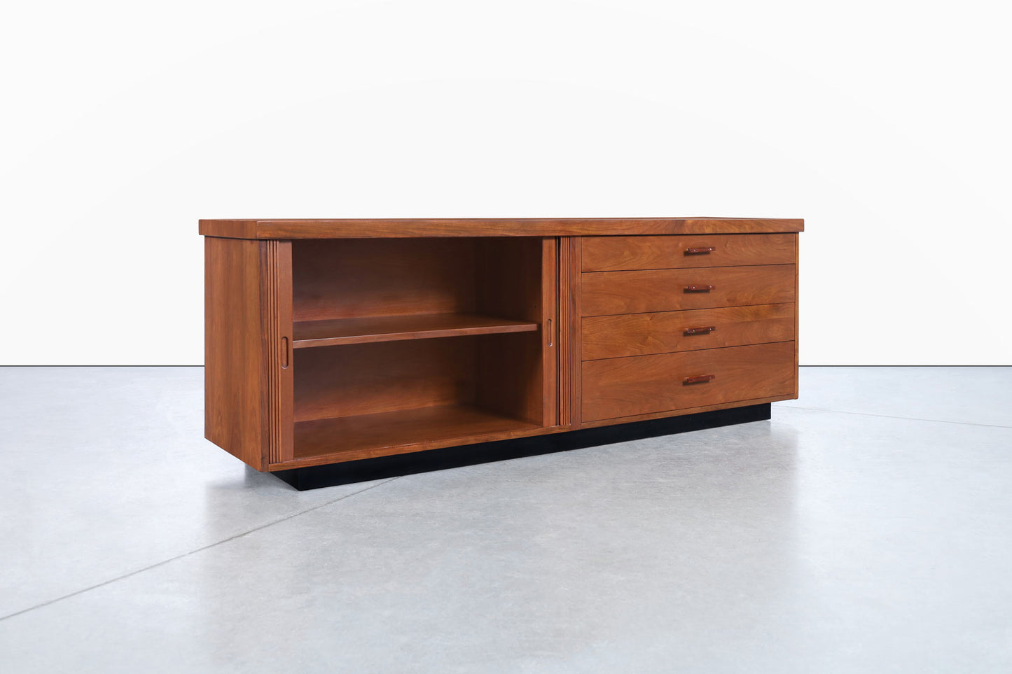 Milo Baughman Walnut Tambour Door Credenza for Glenn of California