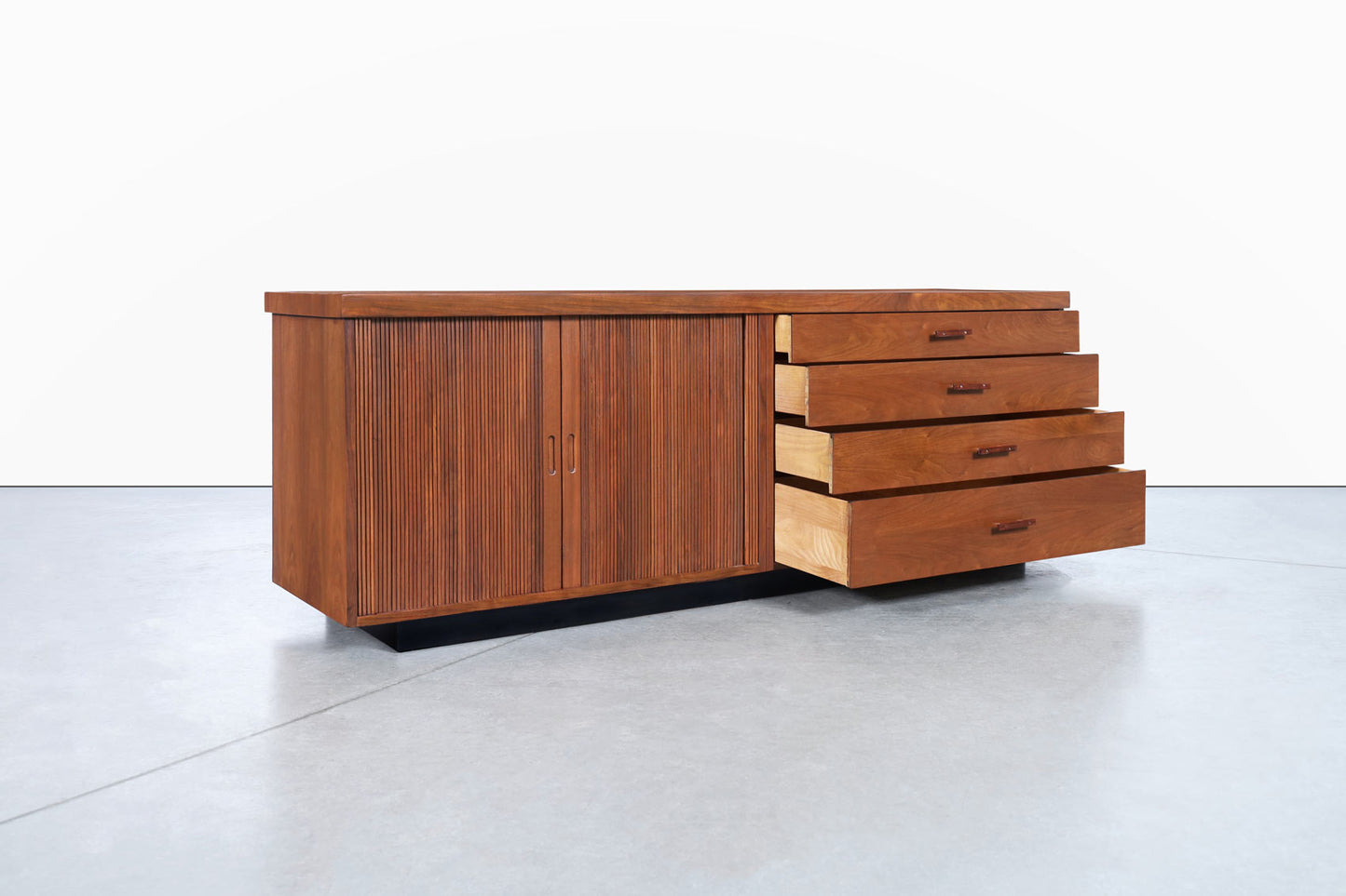 Milo Baughman Walnut Tambour Door Credenza for Glenn of California