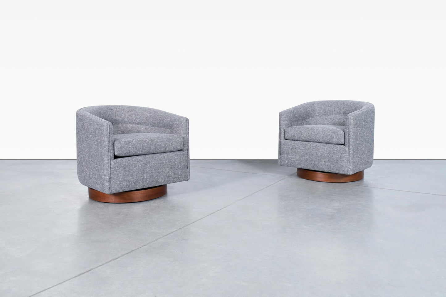 Mid-Century Walnut "Barrel" Swivel Lounge Chairs by Directional