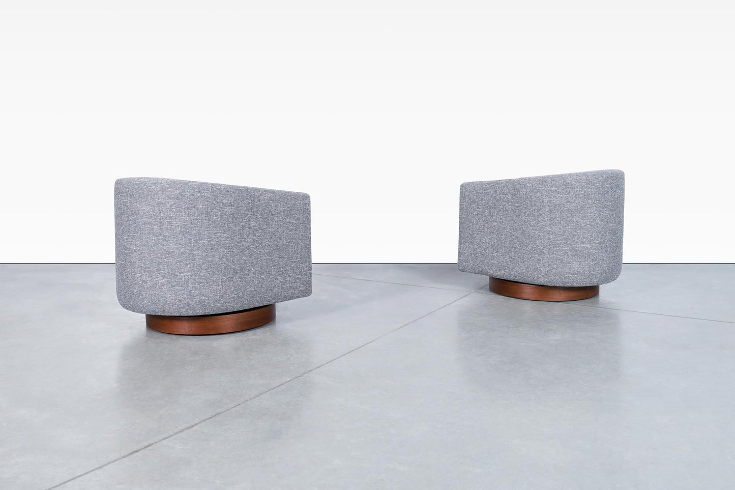 Mid-Century Walnut "Barrel" Swivel Lounge Chairs by Directional