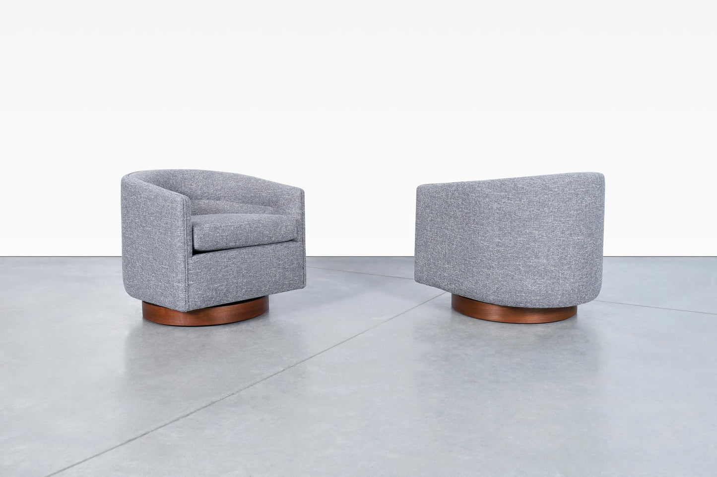 Mid-Century Walnut "Barrel" Swivel Lounge Chairs by Directional