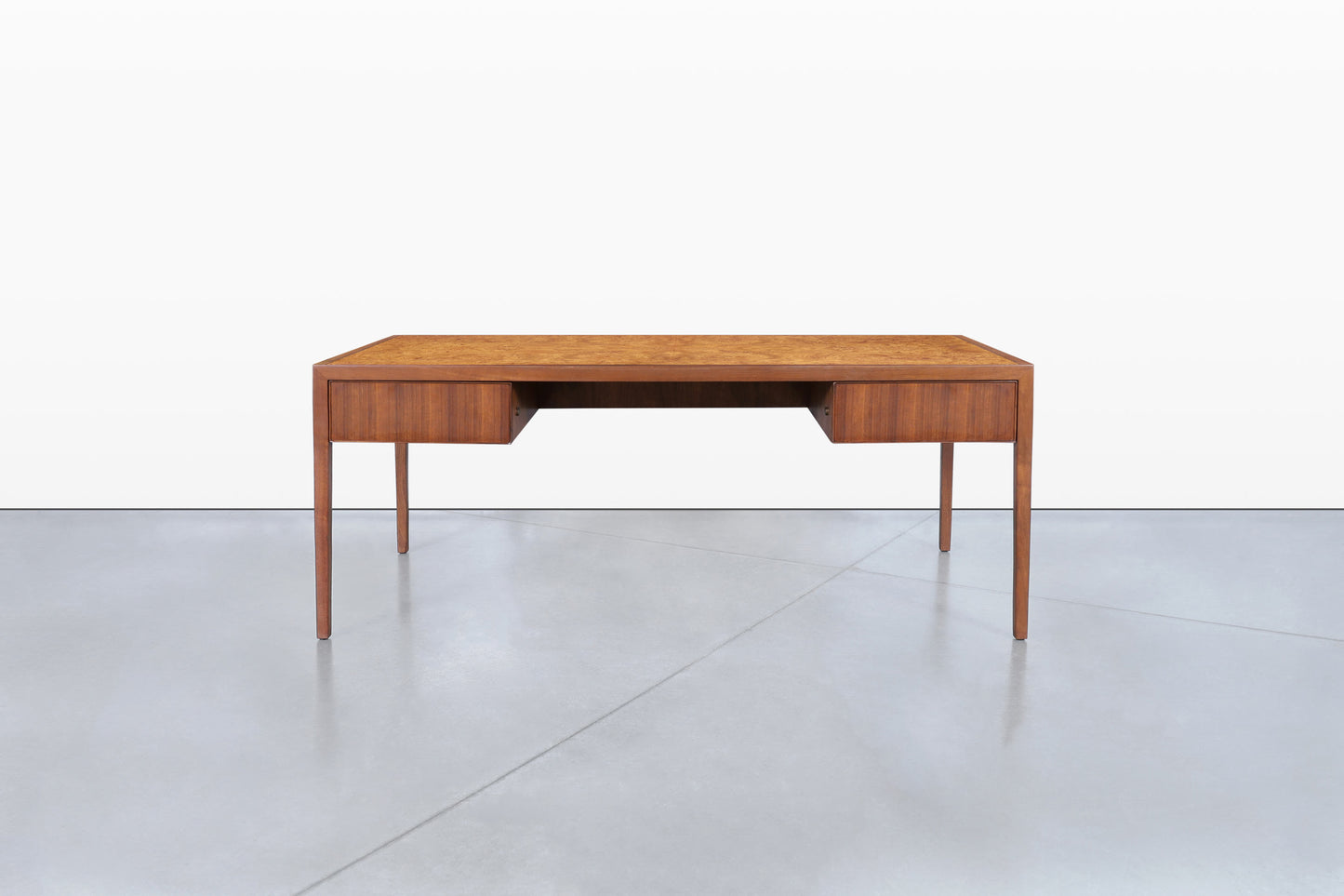 Mid-Century Walnut and Burl Wood Executive Desk by Stow Davis